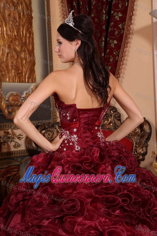 Custom Made Burgundy Quinceanera Dress with Rolling Flowers