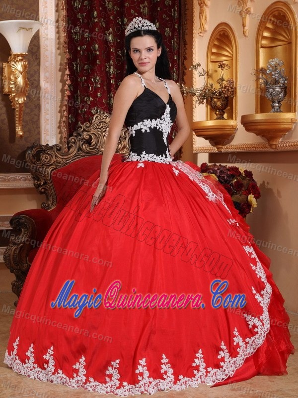 Multi-Color Halter Top Appliqued Ruffled Quinces Dress in Chajul