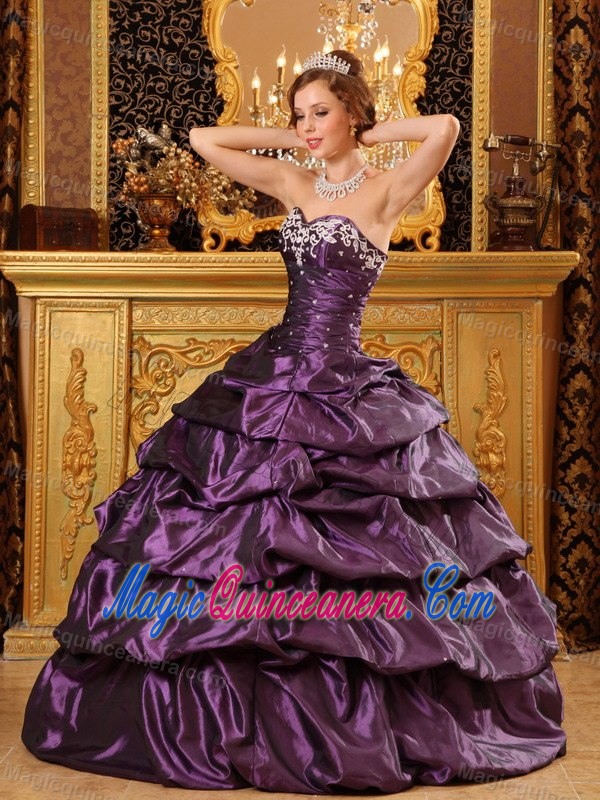 Appliqued Pick Ups Purple Quinceanera Gown Dress for Winter