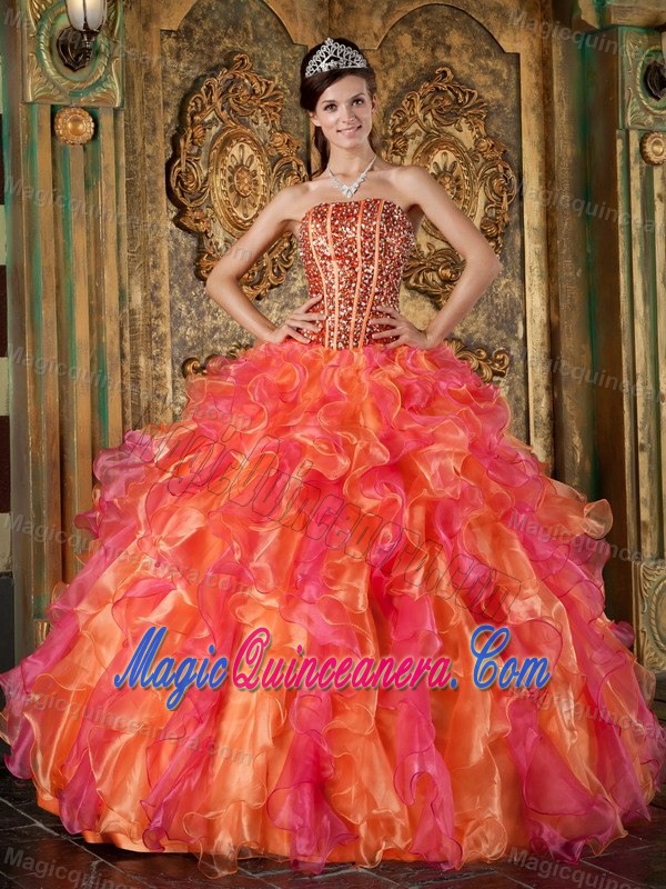 Best Multi-Color Dress for Sweet 15 with Beading and Ruffles