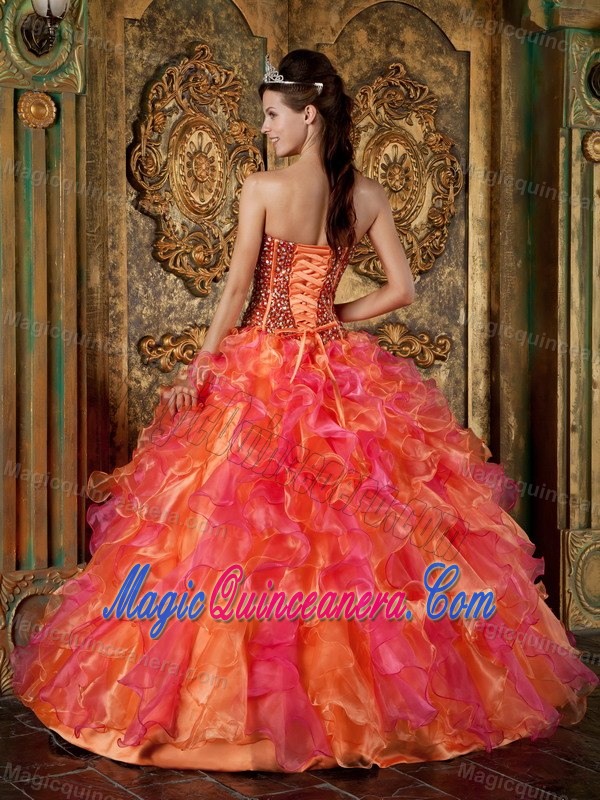 Best Multi-Color Dress for Sweet 15 with Beading and Ruffles