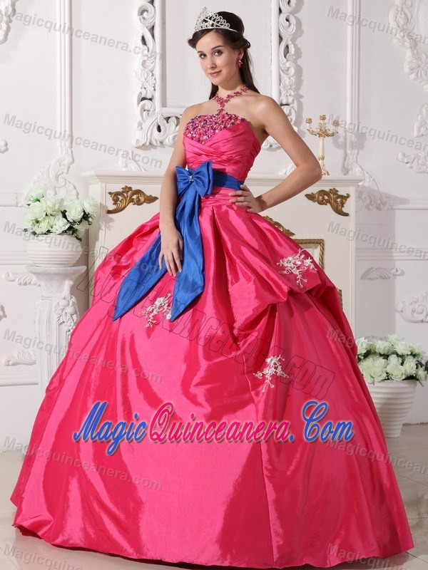 Strapless Bowknot Hot Pink Beaded Sweet 16 Quinceanera Dress