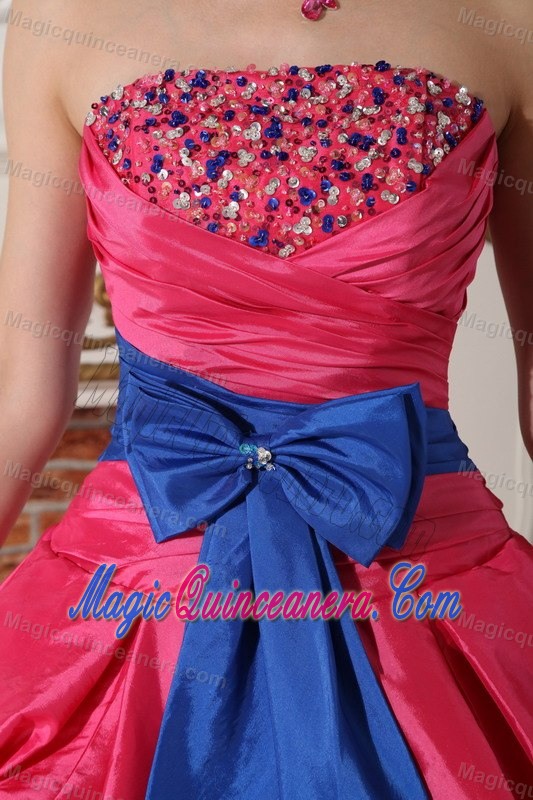 Strapless Bowknot Hot Pink Beaded Sweet 16 Quinceanera Dress