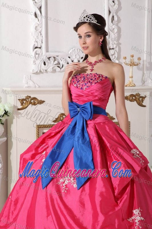 Strapless Bowknot Hot Pink Beaded Sweet 16 Quinceanera Dress