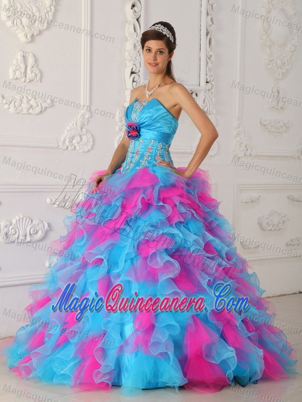 Multi-Color Strapless Ruffled Dress for Sweet 15 in Cordoba