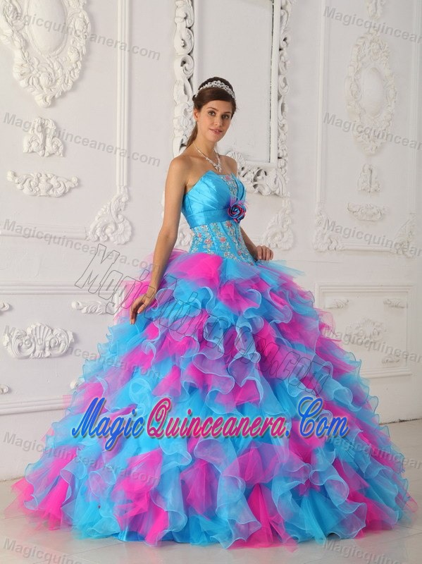 Multi-Color Strapless Ruffled Dress for Sweet 15 in Cordoba