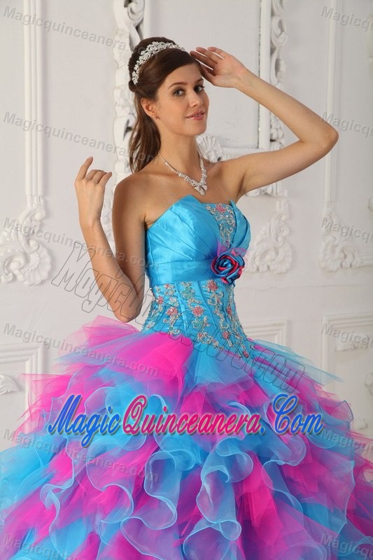 Multi-Color Strapless Ruffled Dress for Sweet 15 in Cordoba