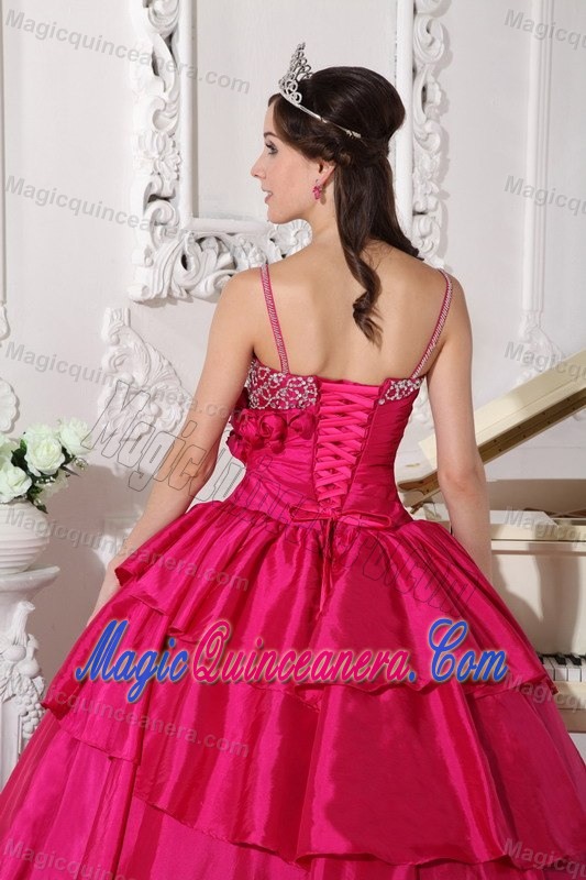 Hot Pink Flowers Spaghetti Straps Quinceanera Dress under 200