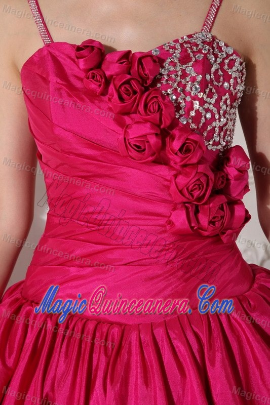 Hot Pink Flowers Spaghetti Straps Quinceanera Dress under 200