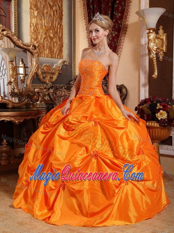 Orange Red Pick Ups Strapless Sweet 15/16 Birthday Dresses