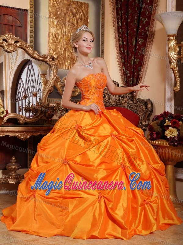 Orange Red Pick Ups Strapless Sweet 15/16 Birthday Dresses