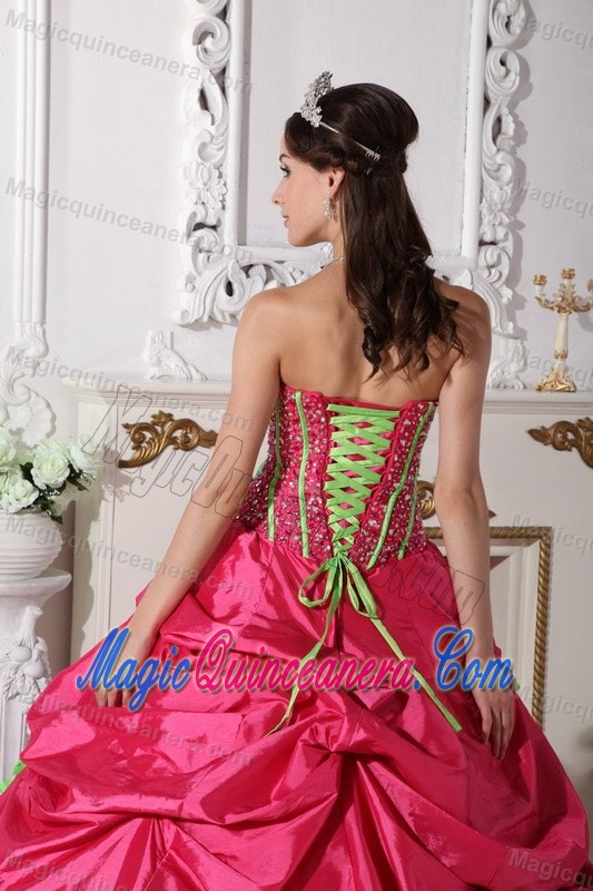 Strapless Coral Red Flowers Beaded Quinces Dress Livingston