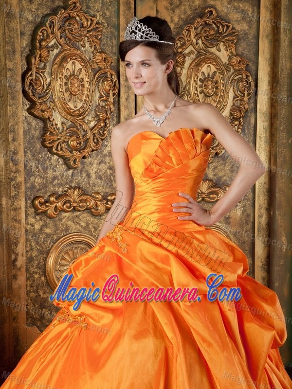 Orange Strapless Taffeta Dress For Quinceanera with Appliques in Paris