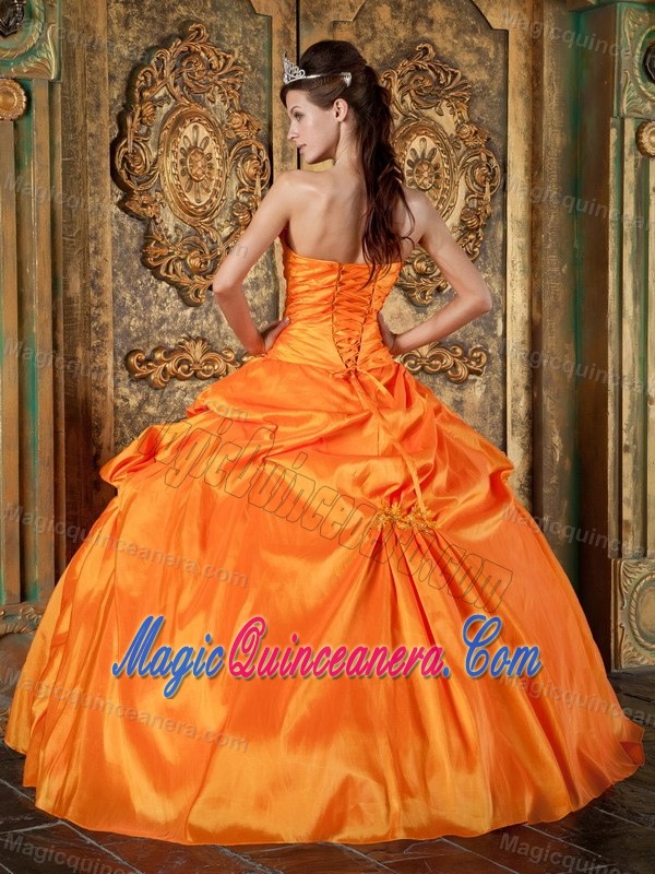 Orange Strapless Taffeta Dress For Quinceanera with Appliques in Paris