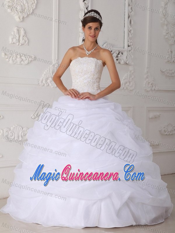 White Strapless Organza Quinceanera Gown with Ruffles in Ballycastle