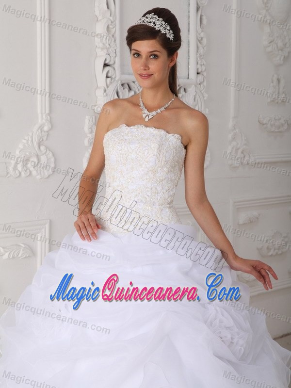 White Strapless Organza Quinceanera Gown with Ruffles in Ballycastle