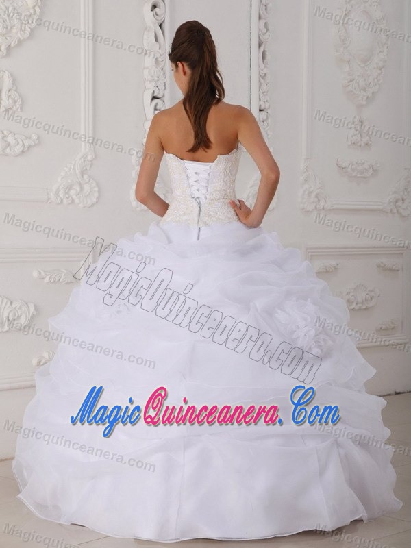 White Strapless Organza Quinceanera Gown with Ruffles in Ballycastle