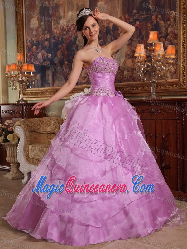 Lavender Sweetheart Beaded Tiered Organza Quince Dress in Aachen