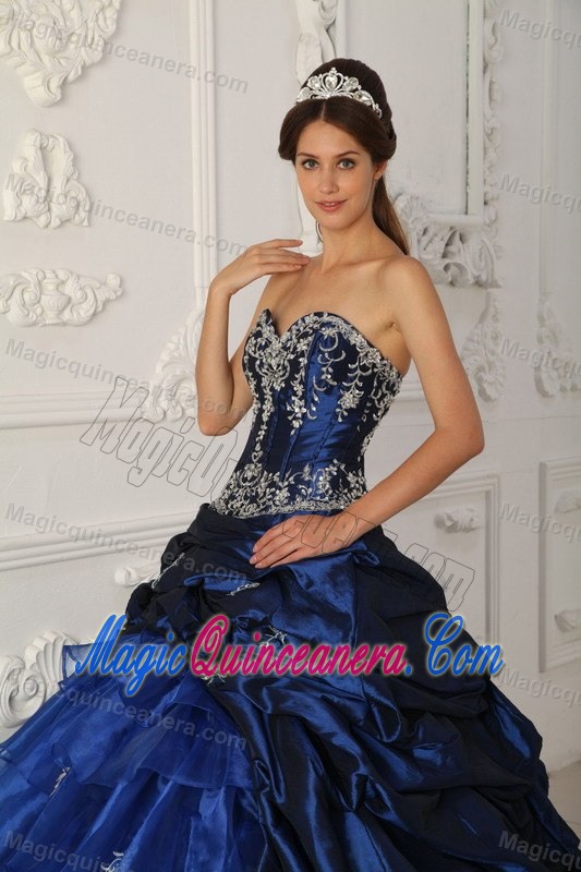 Blue Chapel Train Taffeta and Organza Sweet 16 Dresses in Paris