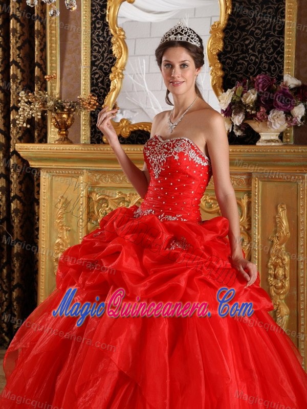 Red Strapless Beaded Organza Appliques Sweet 15 Dresses in Clifton