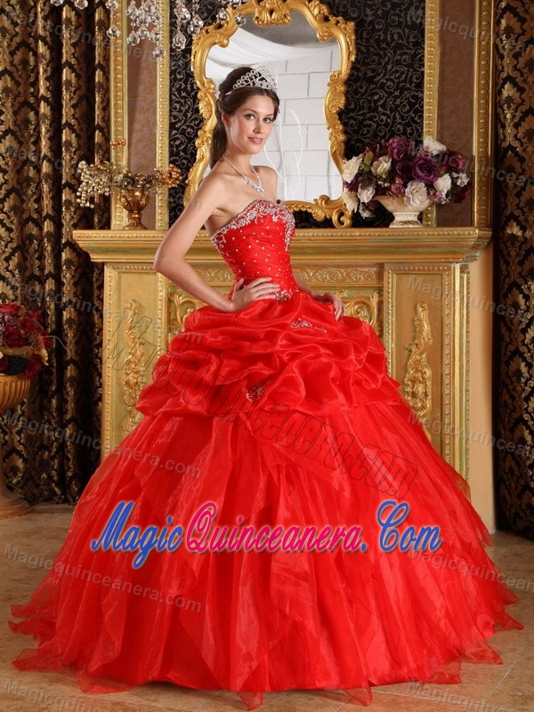 Red Strapless Beaded Organza Appliques Sweet 15 Dresses in Clifton