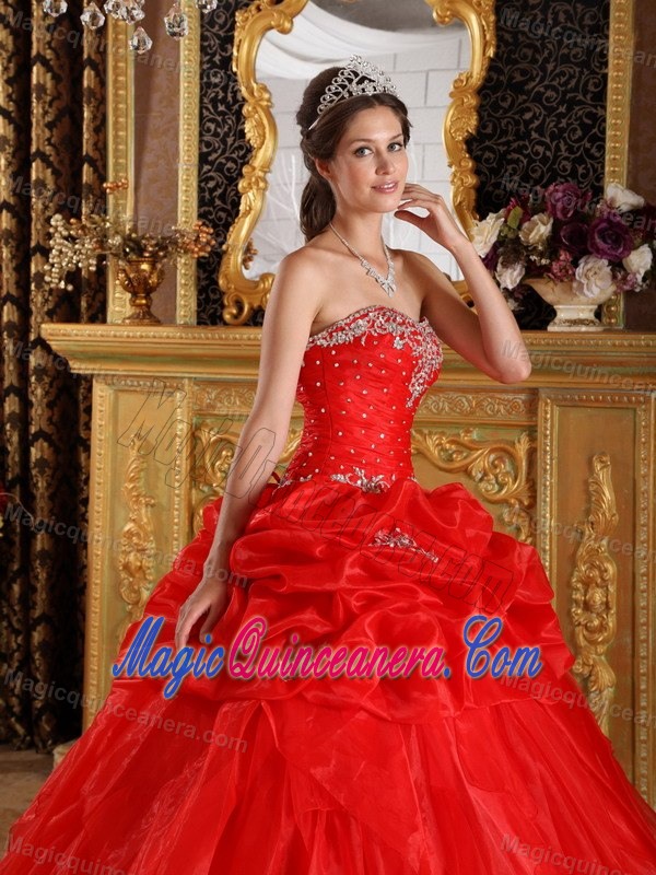 Red Strapless Beaded Organza Appliques Sweet 15 Dresses in Clifton