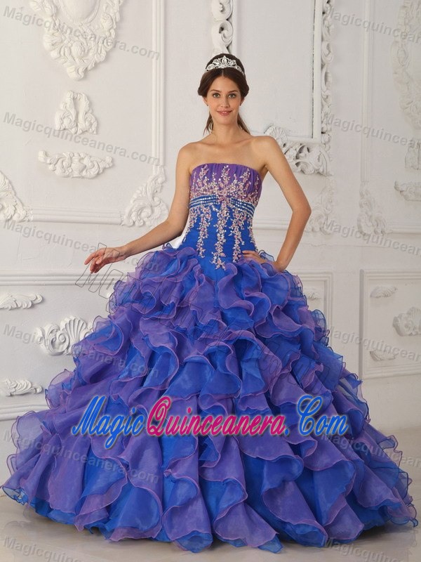 Blue Beaded Ruffled Organza Appliques Quinceanera Dress in Auckland