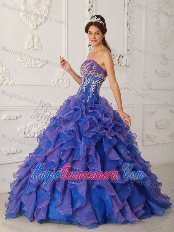 Blue Beaded Ruffled Organza Appliques Quinceanera Dress in Auckland