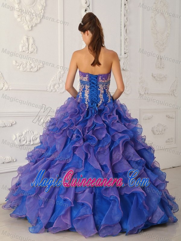 Blue Beaded Ruffled Organza Appliques Quinceanera Dress in Auckland