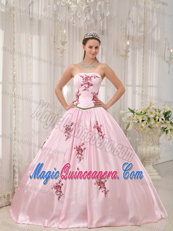 Pink Strapless Taffeta Appliques Quinceaneras Dress in Farnborough