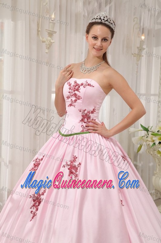 Pink Strapless Taffeta Appliques Quinceaneras Dress in Farnborough