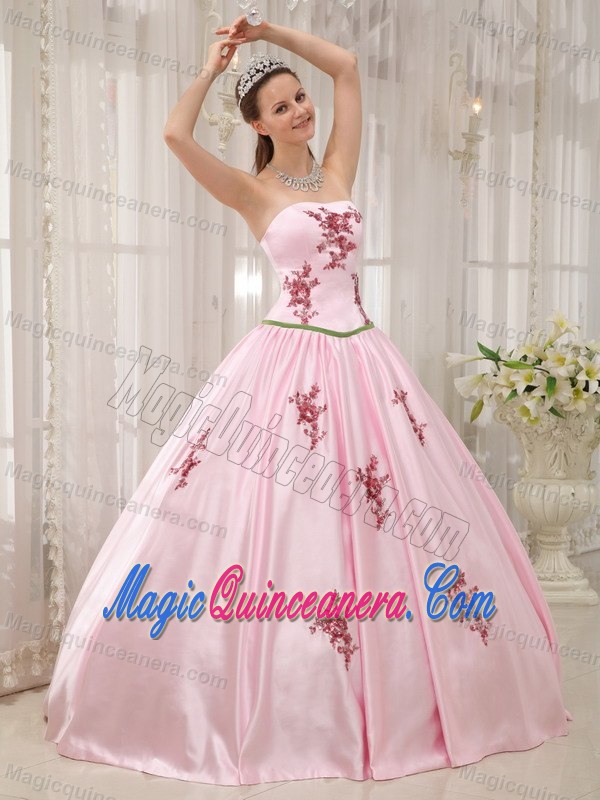 Pink Strapless Taffeta Appliques Quinceaneras Dress in Farnborough