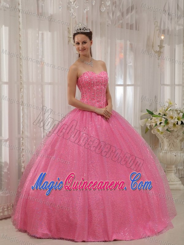 Pink Sweetheart Floor-length Beaded Dress For Quince in Aachen