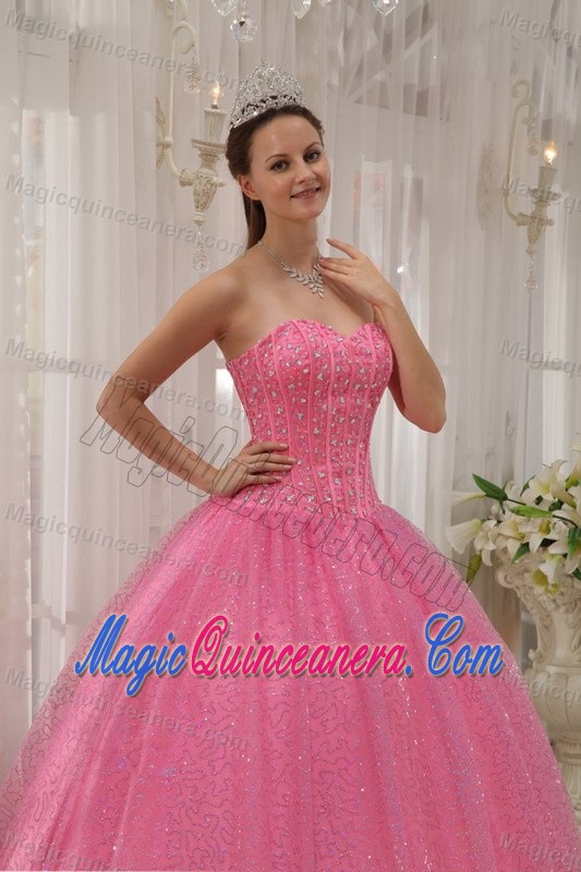 Pink Sweetheart Floor-length Beaded Dress For Quince in Aachen