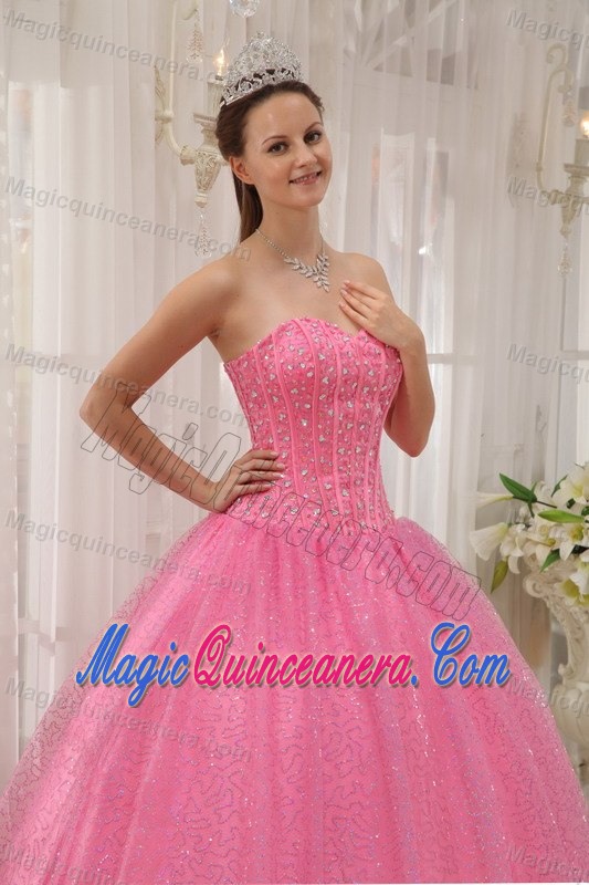 Pink Sweetheart Floor-length Beaded Dress For Quince in Aachen