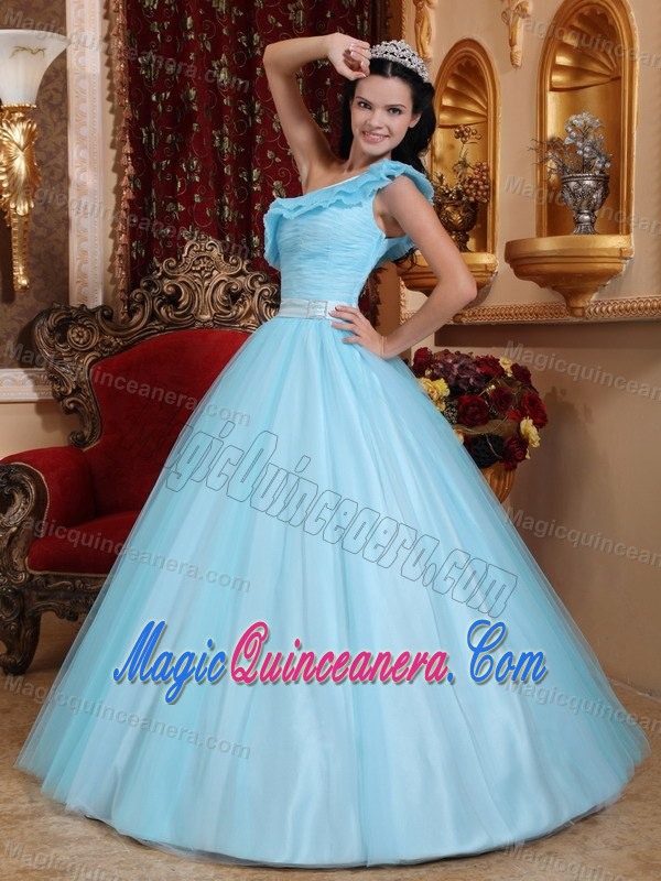 Light Blue One Shoulder Tulle Sweet Sixteen Dresses in Clifton