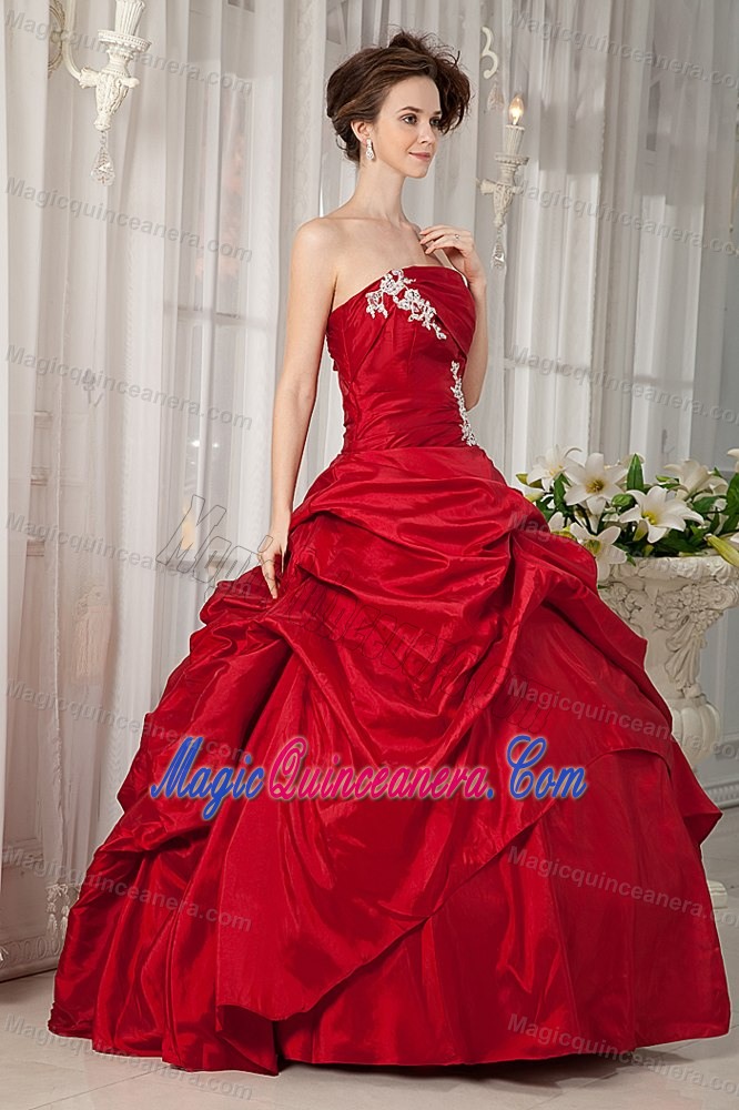 Red Strapless Taffeta Appliques Sweet 15 Dresses in Bristol