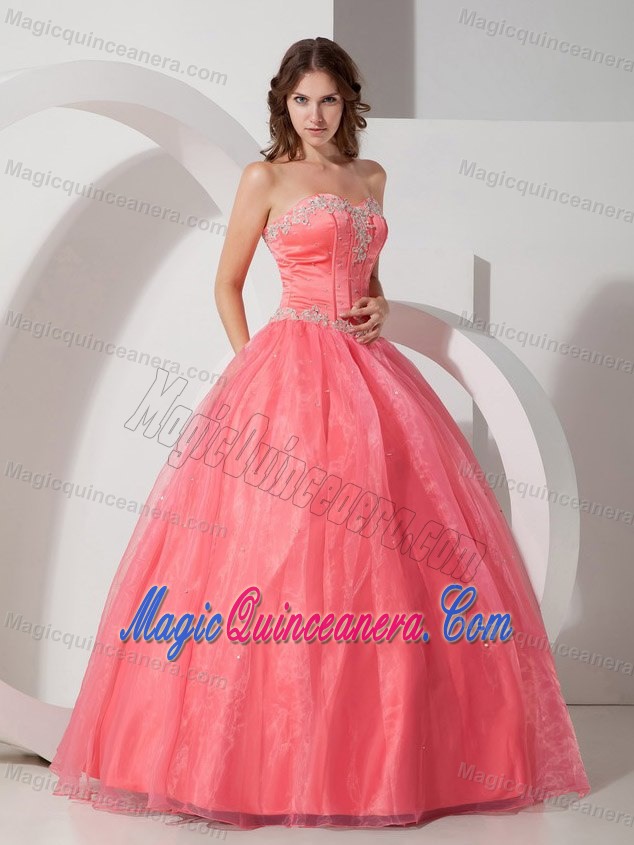 Watermelon Sweetheart Appliqued Quinceanera Party Dresses