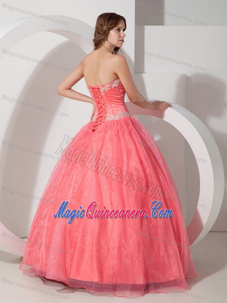 Watermelon Sweetheart Appliqued Quinceanera Party Dresses