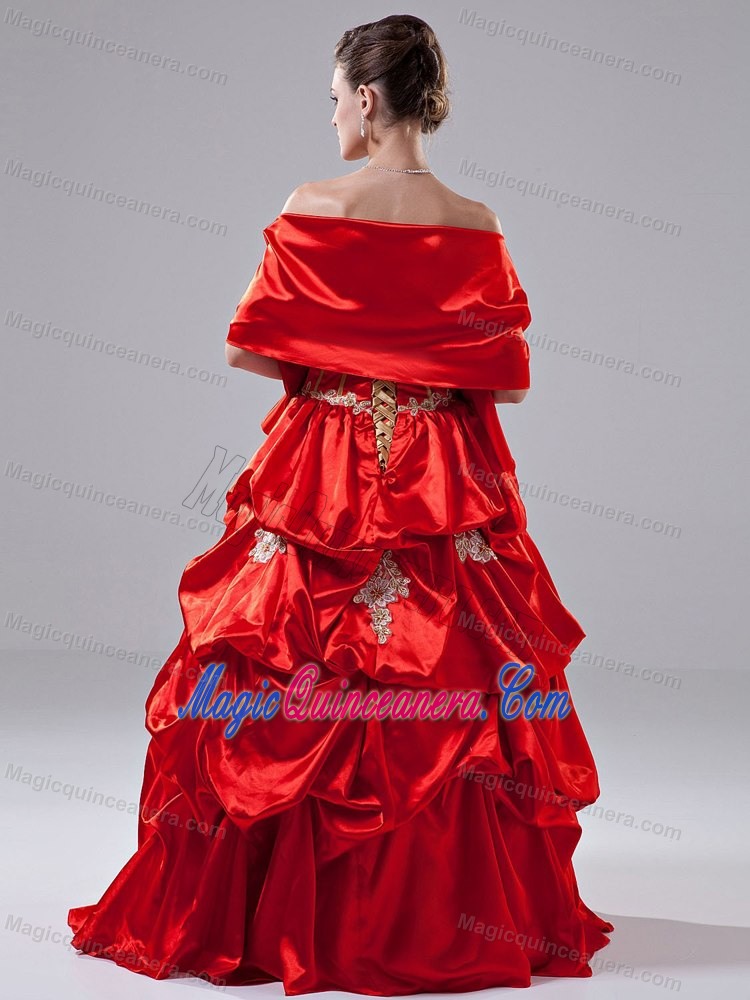 Fast Shipping Strapless Pick Ups Appliqued Quinceanera Dresses