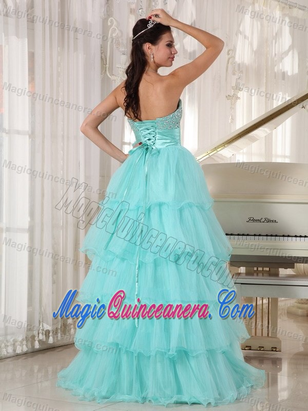 Apple Green Strapless Ruffled Beaded Cupcake Sweet 16 Dress