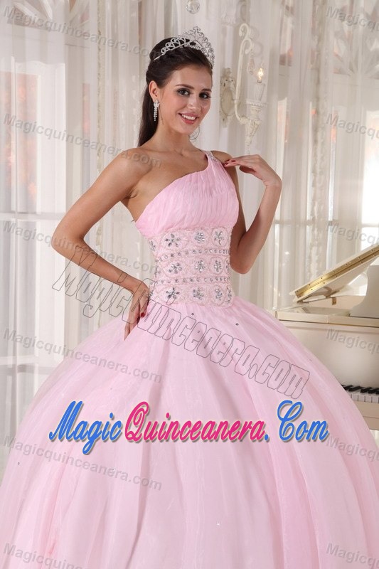 2013 Baby Pink one Shoulder Sweet 16 Dresses with Rhinestones