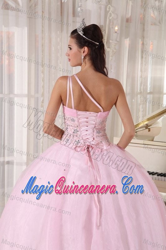 2013 Baby Pink one Shoulder Sweet 16 Dresses with Rhinestones