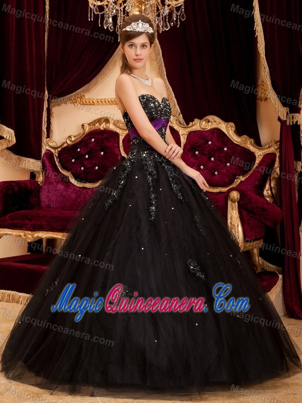 Sweetheart Appliques Quinceanera Dresses Beading Tulle in Gold Coast