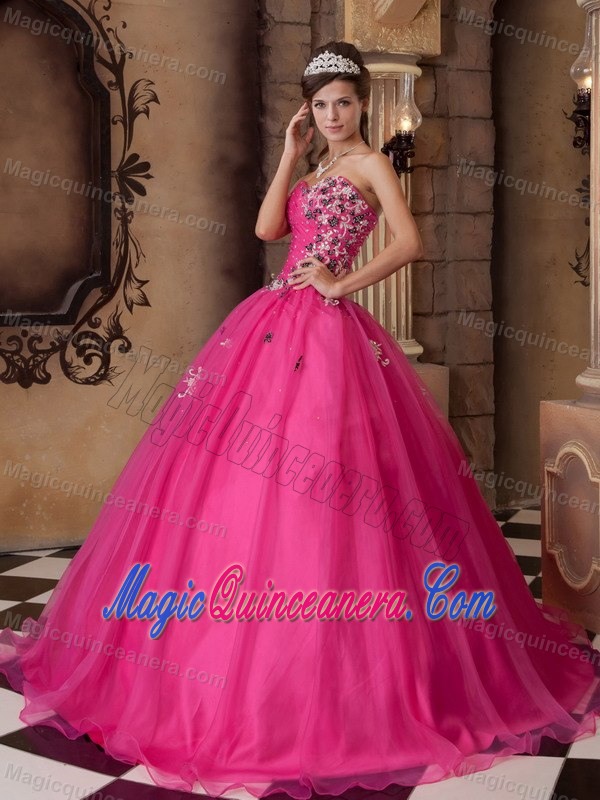 Organza Sweetheart Appliques Quinceanera Party Dresses with Beading