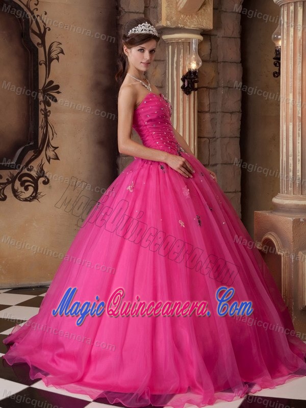 Organza Sweetheart Appliques Quinceanera Party Dresses with Beading