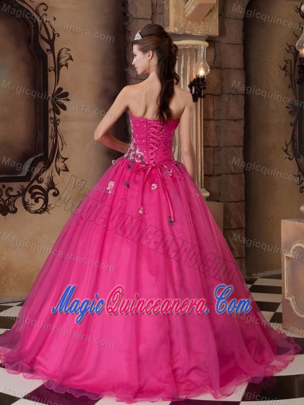 Organza Sweetheart Appliques Quinceanera Party Dresses with Beading