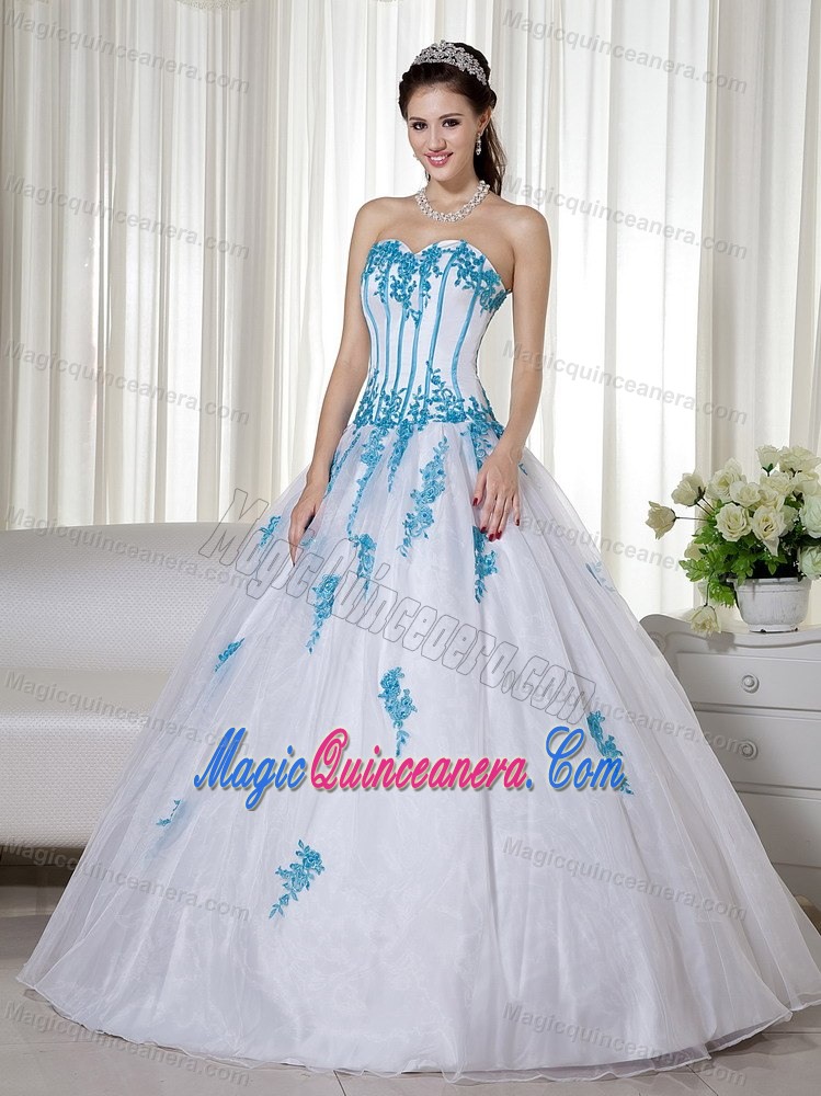 White Organza Sweetheart Dresses for Quinceanera Appliques Wholesale