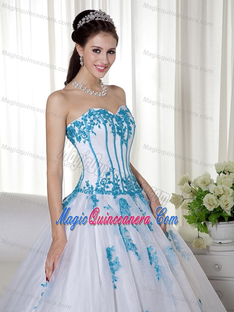 White Organza Sweetheart Dresses for Quinceanera Appliques Wholesale