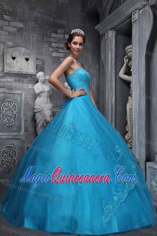 Blue Sweetheart Dresses for a Quinceanera Appliques Taffeta for Hawaii